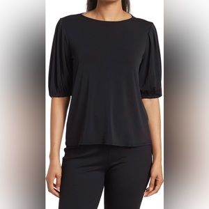 Nordstrom Rack Short Puff Sleeve Blouse, Black, Size S (NWT)